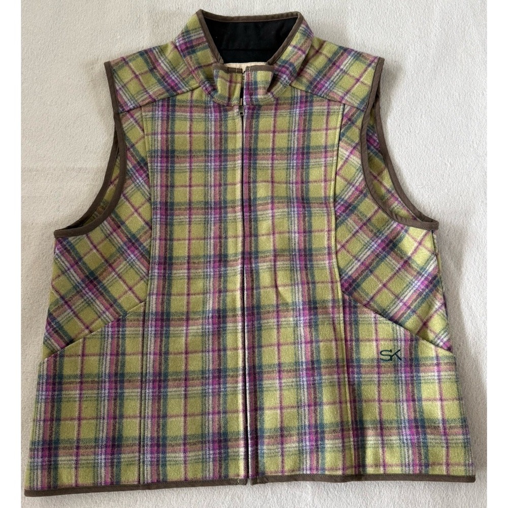 Retired Stormy Kromer Vest Women's XL Wool Green Purple Eggplant Plaid